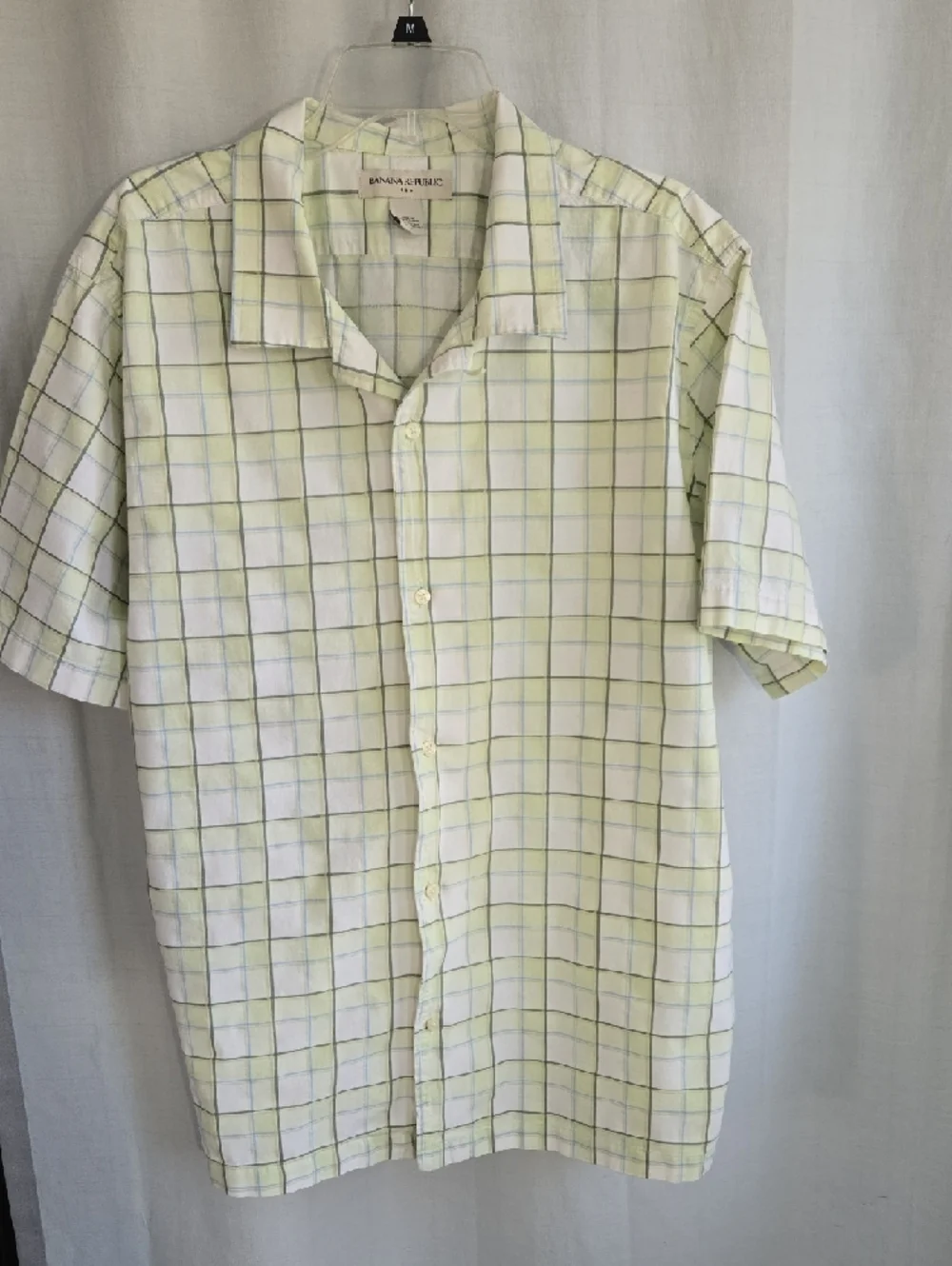 Banana Republic Green & White Plaid Short‑Sleeve Button‑Down Shirt – Size XL,